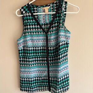 Banana Republic Teal and Black Geometric Blouse